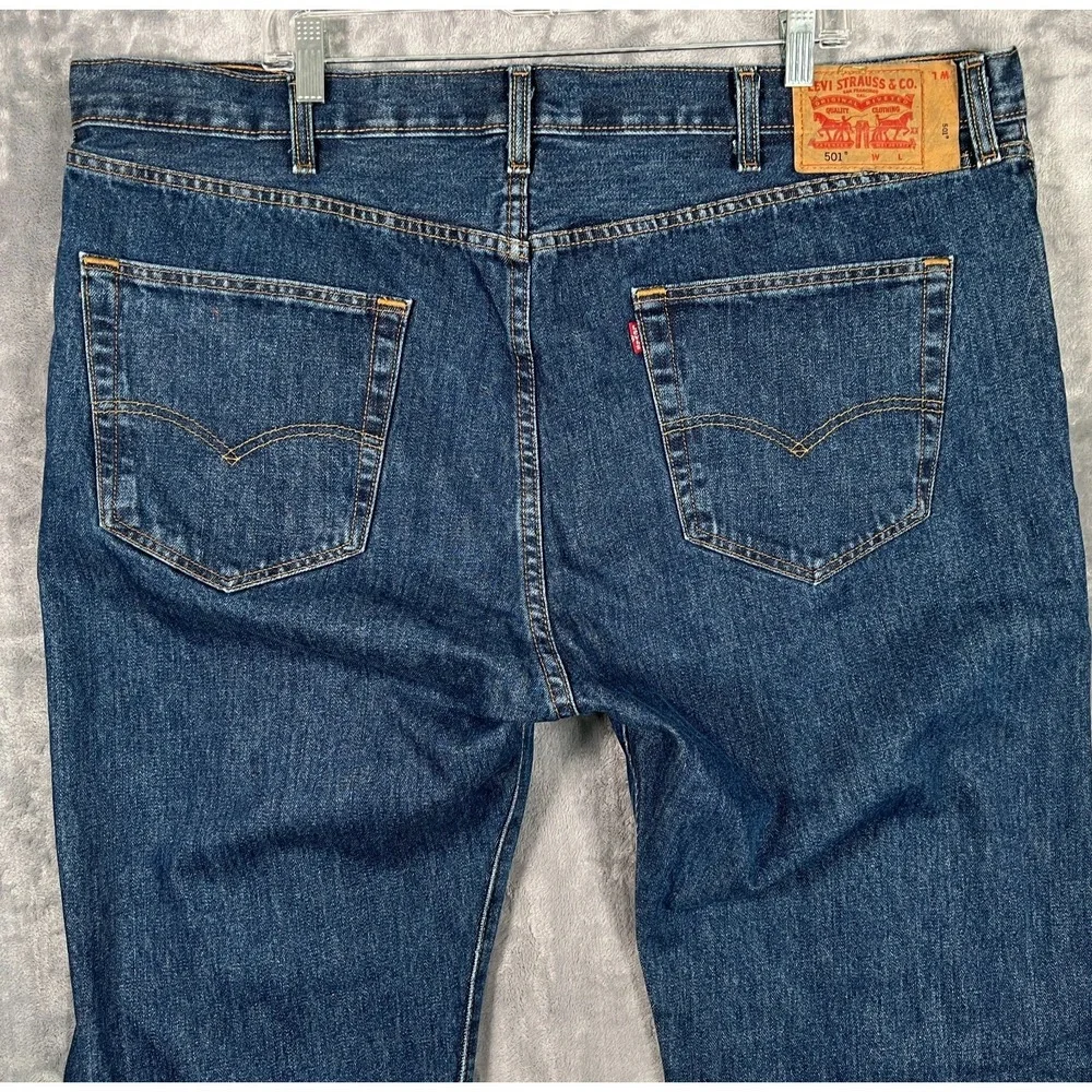 Levis 501 Jeans Mens 44x34 Big Tall Button Fly Straight Leg Blue Denim Original